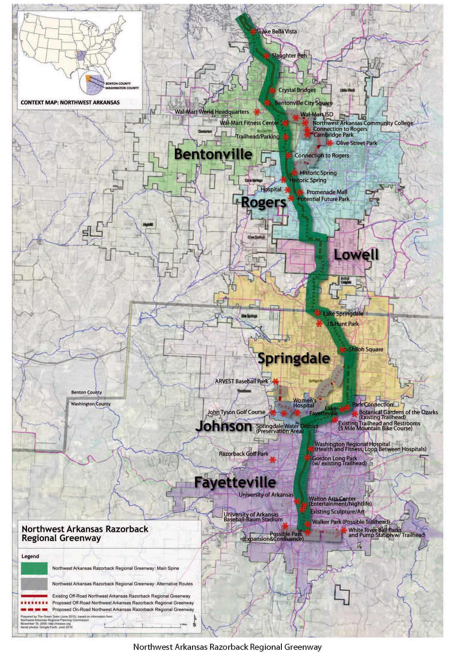 Map of Northwest Arkansas Razorback Regional Greenway